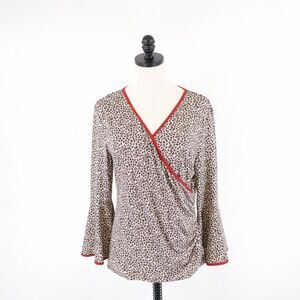 Coco Bianco Kimono Flutter Sleeve‎ Cheetah Print Brown Blouse Large Polyester